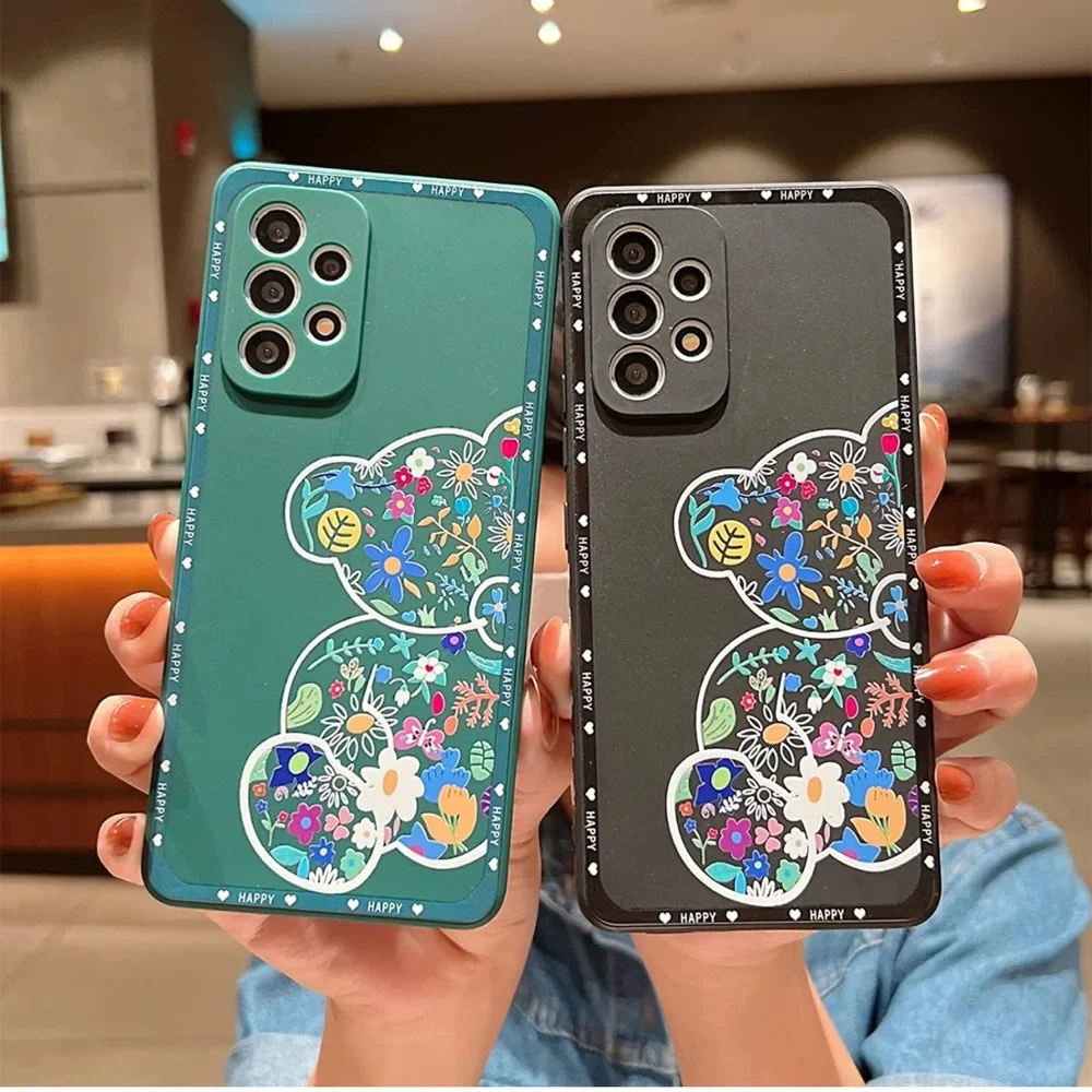 Flower Bear Case for Samsung Galaxy A53, Liquid Silica Gel  (Black)